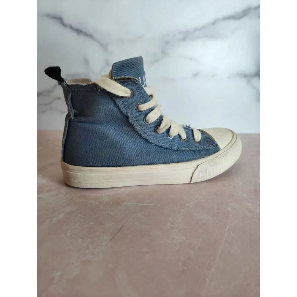 Zara 30 or 12.5 boys high top fabric rubber sneaker blue Auggie embroidery Augus